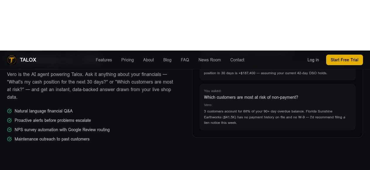 Vero AI: plain-English financial Q&A powered by live shop data and proactive alerts
